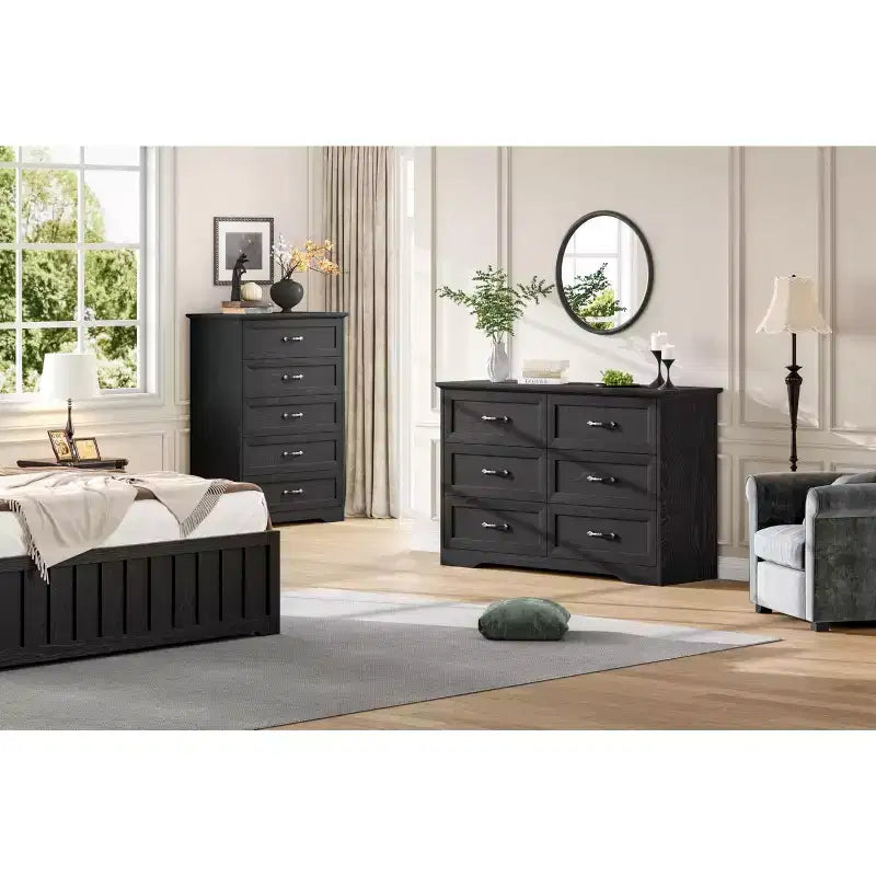 6 Drawers Dresser for Bedroom,Chest of Drawers with Wide Metal Handle,Farmhouse Modern Wooden Dresser,Natural Texture,Storage Organizer for Bedroom