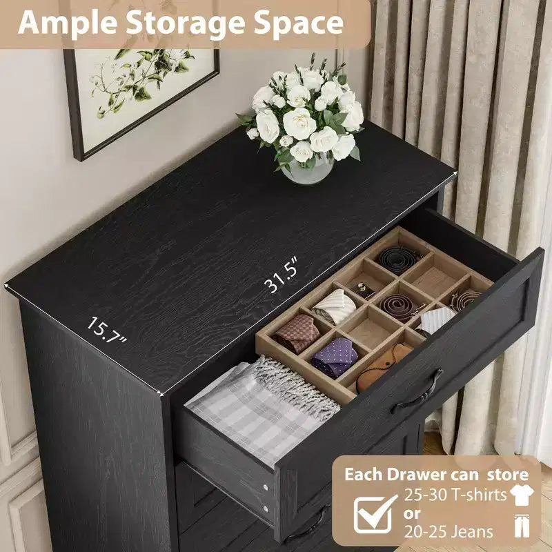 6 Drawers Dresser for Bedroom,Chest of Drawers with Wide Metal Handle,Farmhouse Modern Wooden Dresser,Natural Texture,Storage Organizer for Bedroom