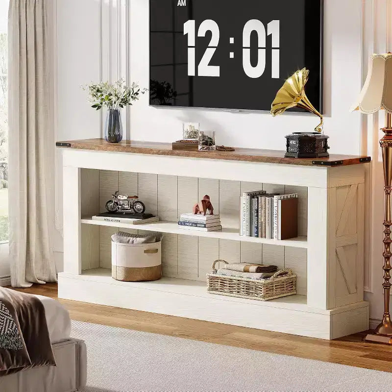 Lantine Farmhouse TV Stand for 70-Inch TV, 63 Entertainment Center with Storage, Modern Media Console Table for Living Room, Bedroom (White)