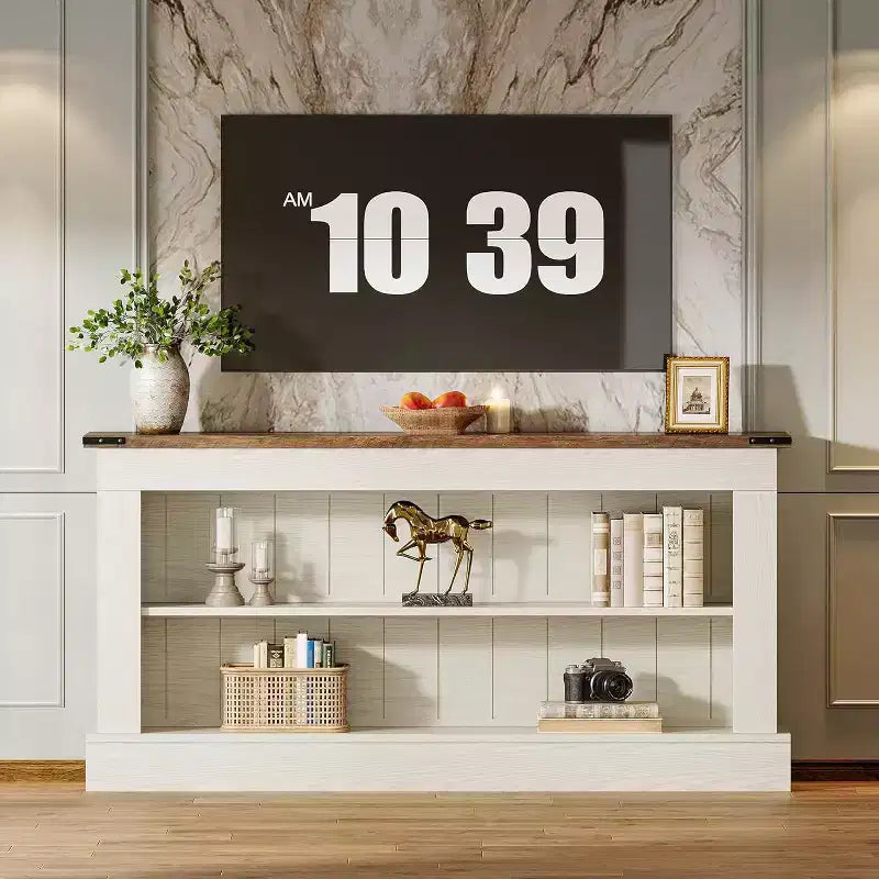 Lantine Farmhouse TV Stand for 70-Inch TV, 63 Entertainment Center with Storage, Modern Media Console Table for Living Room, Bedroom (White)