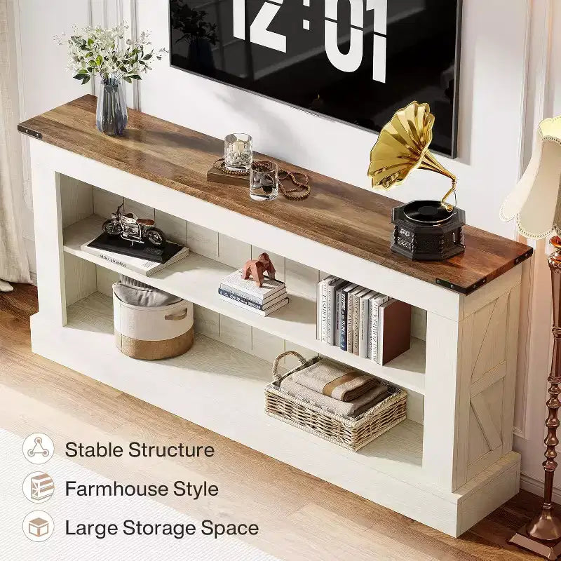Lantine Farmhouse TV Stand for 70-Inch TV, 63 Entertainment Center with Storage, Modern Media Console Table for Living Room, Bedroom (White)