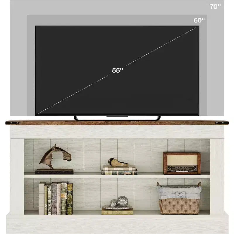 Lantine Farmhouse TV Stand for 70-Inch TV, 63 Entertainment Center with Storage, Modern Media Console Table for Living Room, Bedroom (White)