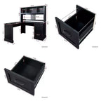 Homy Casa L-Shaped Computer Desk with Hutch and Drawers, Modern Home Office Corner Workstation, Black