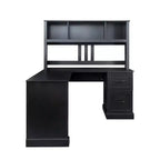 Homy Casa L-Shaped Computer Desk with Hutch and Drawers, Modern Home Office Corner Workstation, Black
