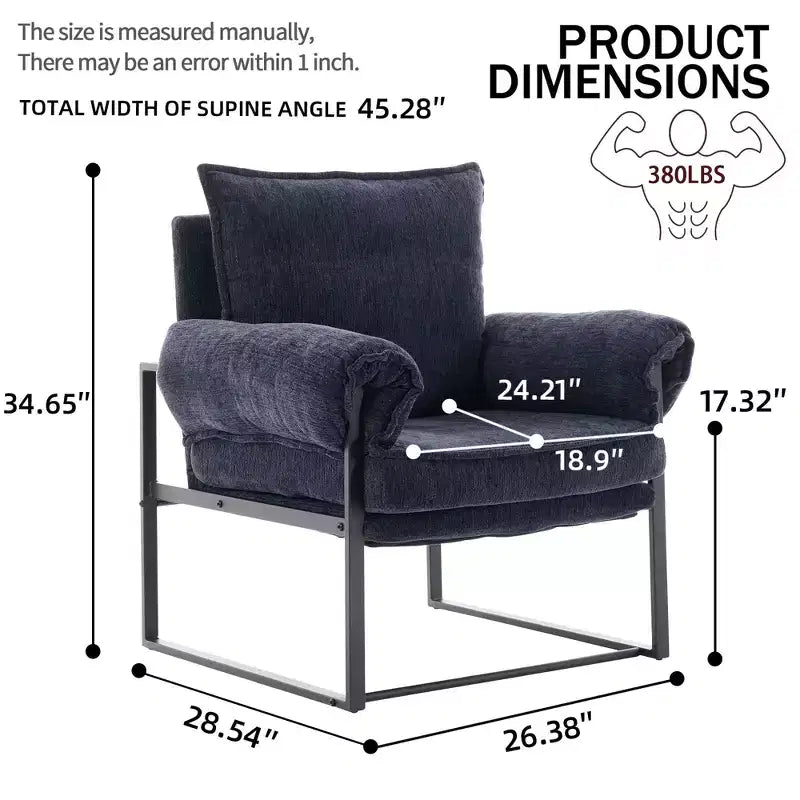 Okak Modern Chenille Upholstered Back Adjustable Armchair with Black Metal Frame,Leisure Recliner Chair for Living Rooms,Relaxation Areas