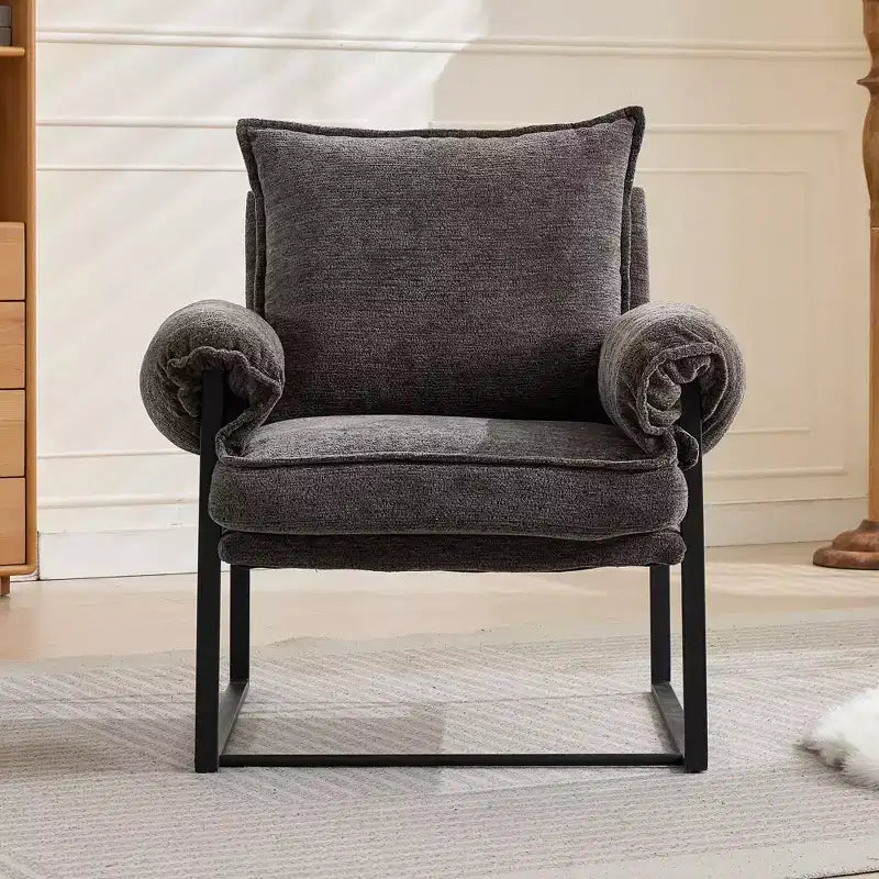Okak Modern Chenille Upholstered Back Adjustable Armchair with Black Metal Frame,Leisure Recliner Chair for Living Rooms,Relaxation Areas