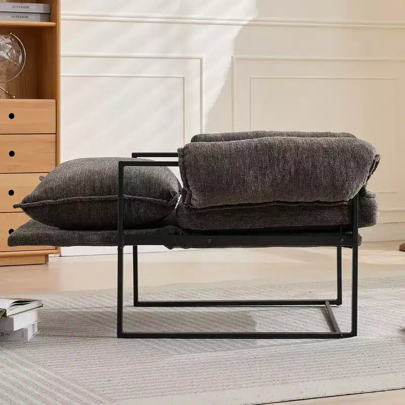 Okak Modern Chenille Upholstered Back Adjustable Armchair with Black Metal Frame,Leisure Recliner Chair for Living Rooms,Relaxation Areas