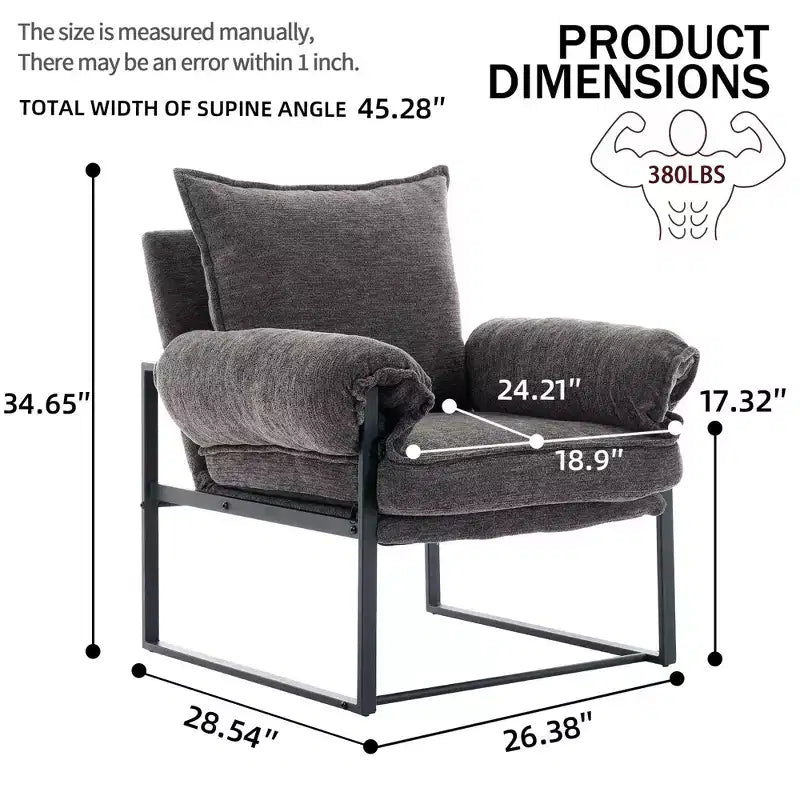 Okak Modern Chenille Upholstered Back Adjustable Armchair with Black Metal Frame,Leisure Recliner Chair for Living Rooms,Relaxation Areas