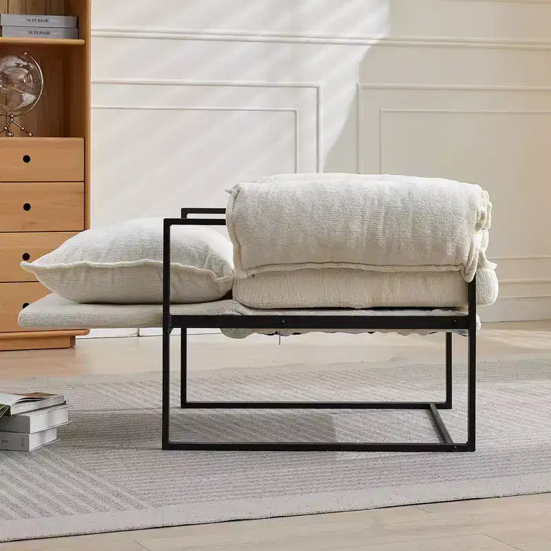 Okak Modern Chenille Upholstered Back Adjustable Armchair with Black Metal Frame,Leisure Recliner Chair for Living Rooms,Relaxation Areas