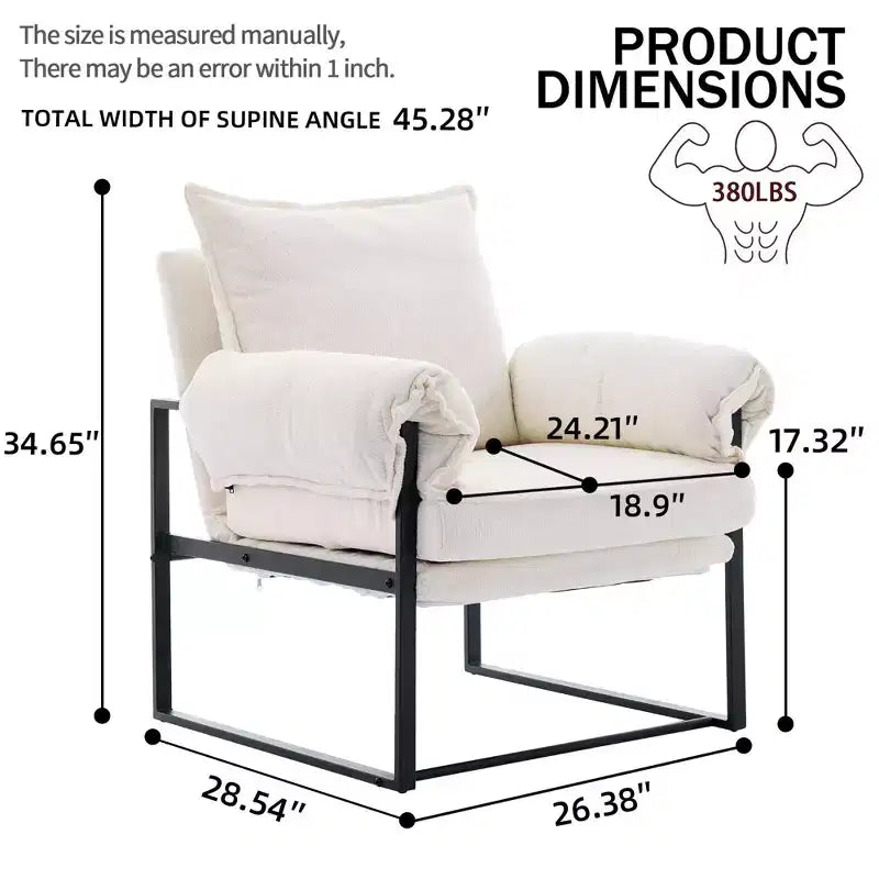Okak Modern Chenille Upholstered Back Adjustable Armchair with Black Metal Frame,Leisure Recliner Chair for Living Rooms,Relaxation Areas