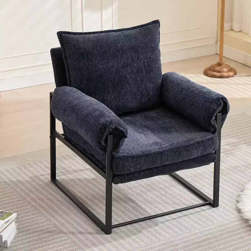 Okak Modern Chenille Upholstered Back Adjustable Armchair with Black Metal Frame,Leisure Recliner Chair for Living Rooms,Relaxation Areas