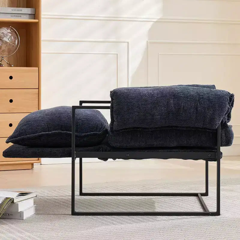 Okak Modern Chenille Upholstered Back Adjustable Armchair with Black Metal Frame,Leisure Recliner Chair for Living Rooms,Relaxation Areas