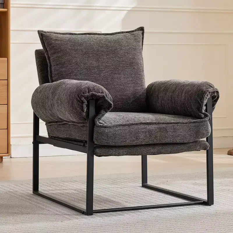 Okak Modern Chenille Upholstered Back Adjustable Armchair with Black Metal Frame,Leisure Recliner Chair for Living Rooms,Relaxation Areas