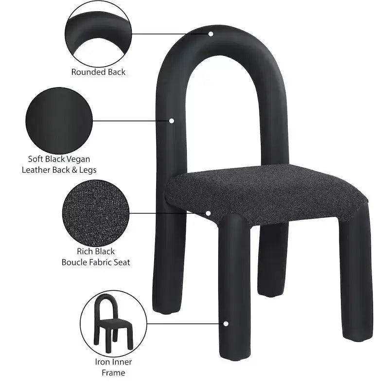 Meridian Furniture,Amari Vegan Leather and Boucle Fabric Dining Chair, Set of 2