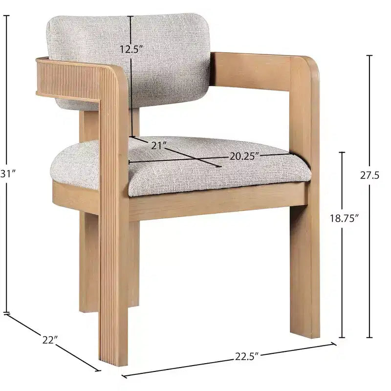 Meridian Furniture,Sacha Beige Linen Textured Fabric Upholstered Dining Chair, Set of 2