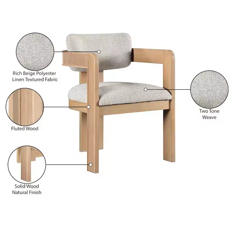 Meridian Furniture,Sacha Beige Linen Textured Fabric Upholstered Dining Chair, Set of 2