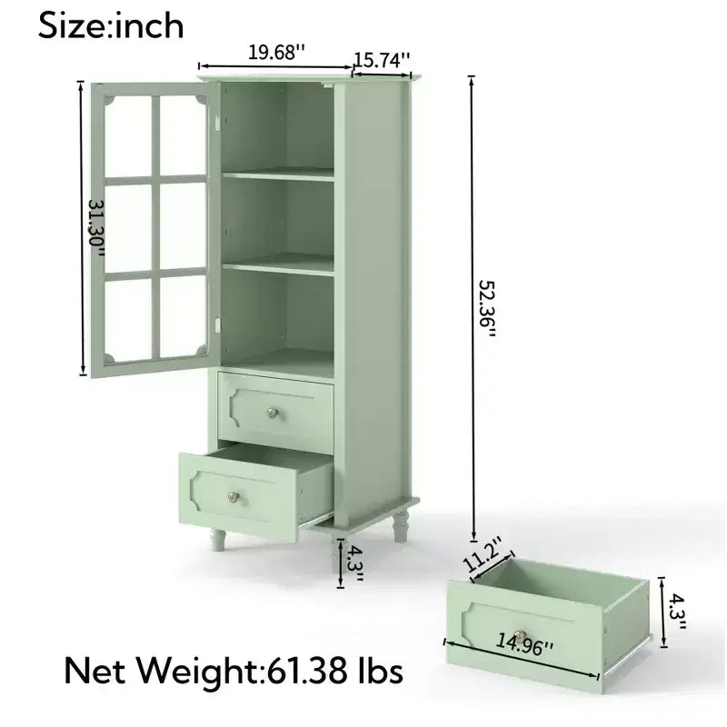 GDFStudio Shurley Modern Glass Door Storage Cabinet with 2 Drawers