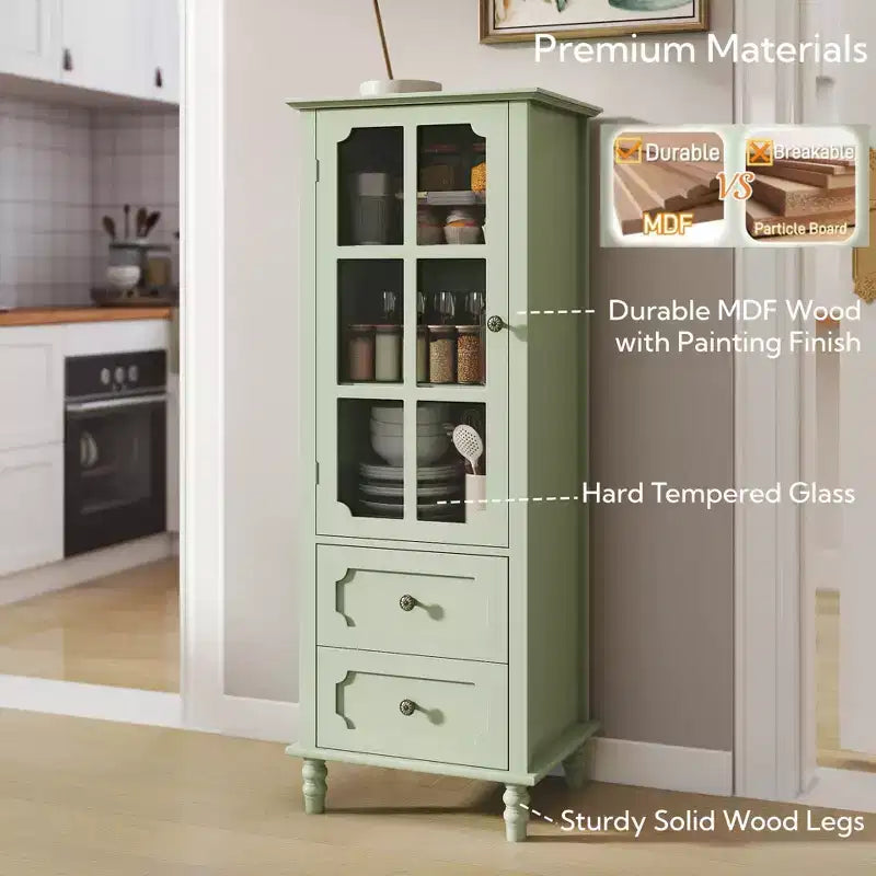 GDFStudio Shurley Modern Glass Door Storage Cabinet with 2 Drawers