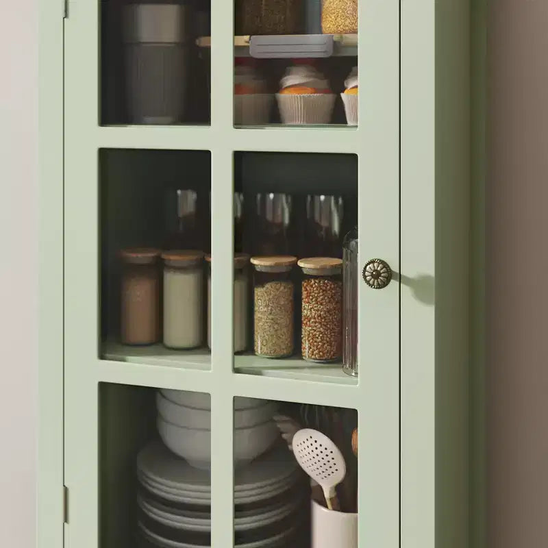GDFStudio Shurley Modern Glass Door Storage Cabinet with 2 Drawers