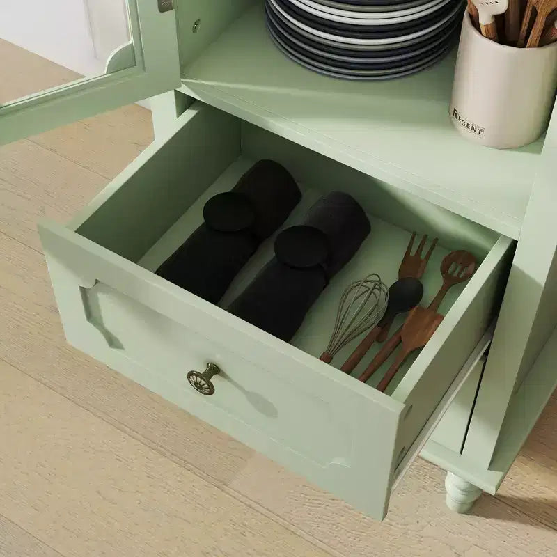 GDFStudio Shurley Modern Glass Door Storage Cabinet with 2 Drawers