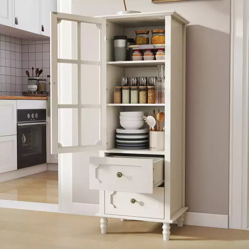 GDFStudio Shurley Modern Glass Door Storage Cabinet with 2 Drawers