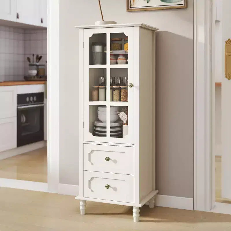 GDFStudio Shurley Modern Glass Door Storage Cabinet with 2 Drawers
