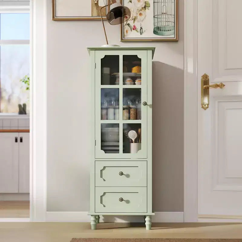 GDFStudio Shurley Modern Glass Door Storage Cabinet with 2 Drawers