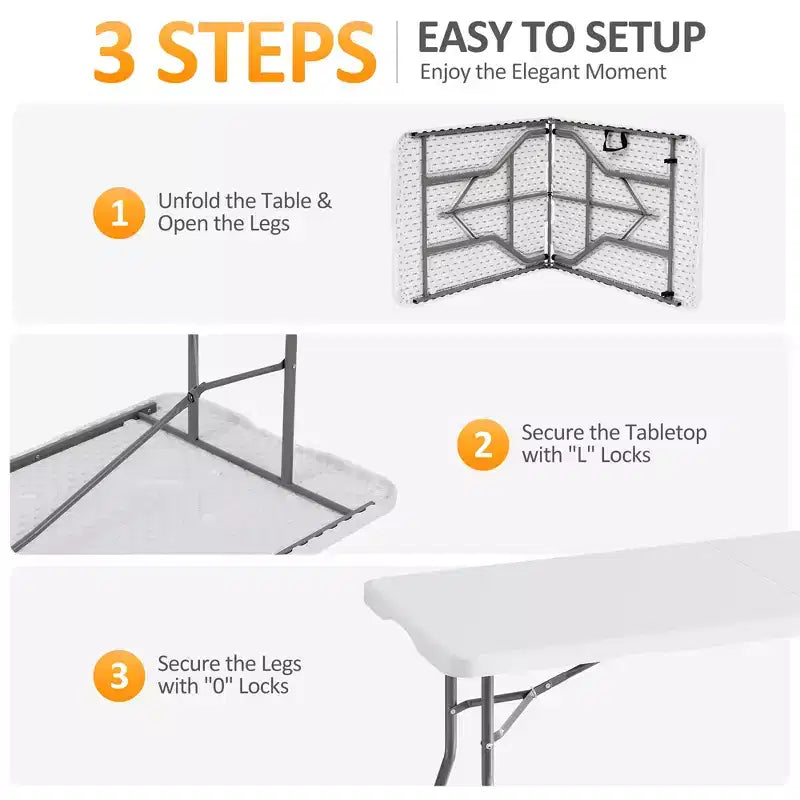 SUGIFT 5ft Folding Table Fold-in-Half Long Party Table Collapsible Portable Table with Heavy-Duty Design