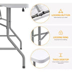 SUGIFT 5ft Folding Table Fold-in-Half Long Party Table Collapsible Portable Table with Heavy-Duty Design