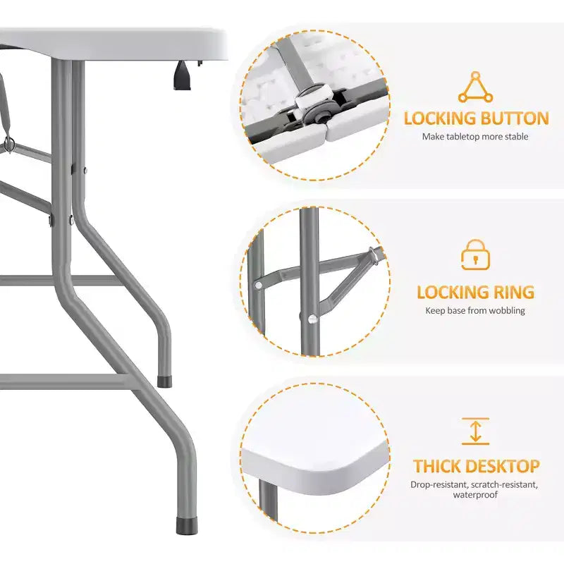 SUGIFT 5ft Folding Table Fold-in-Half Long Party Table Collapsible Portable Table with Heavy-Duty Design