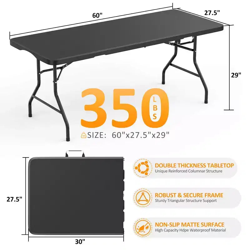 SUGIFT 5ft Folding Table Fold-in-Half Long Party Table Collapsible Portable Table with Heavy-Duty Design