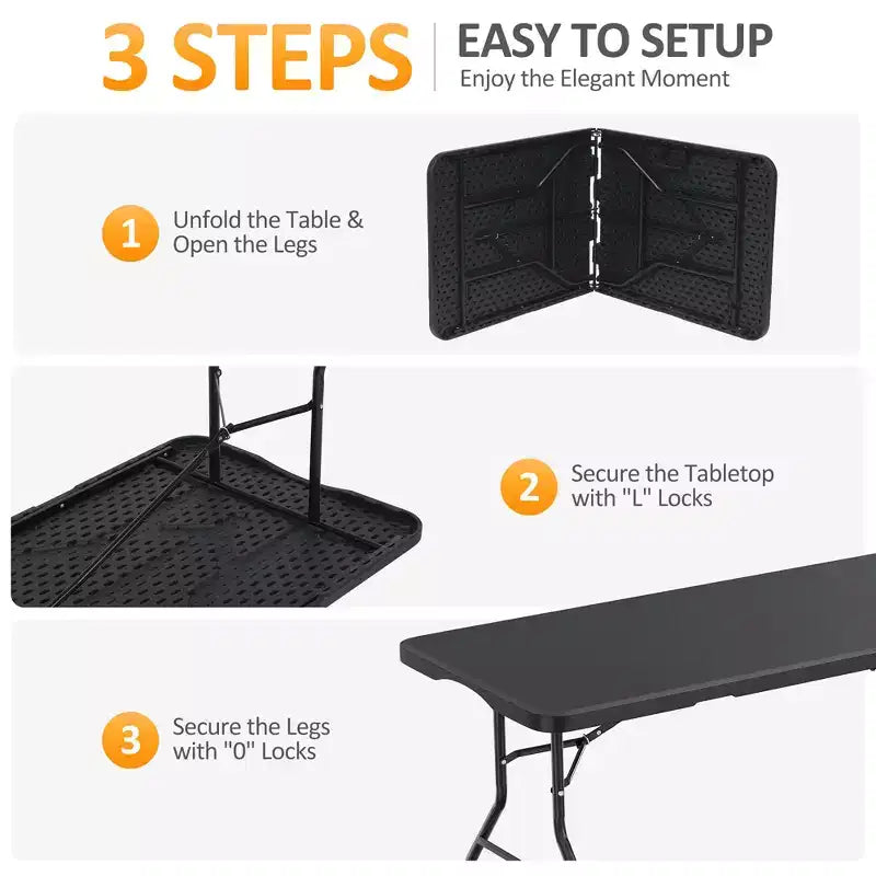 SUGIFT 5ft Folding Table Fold-in-Half Long Party Table Collapsible Portable Table with Heavy-Duty Design