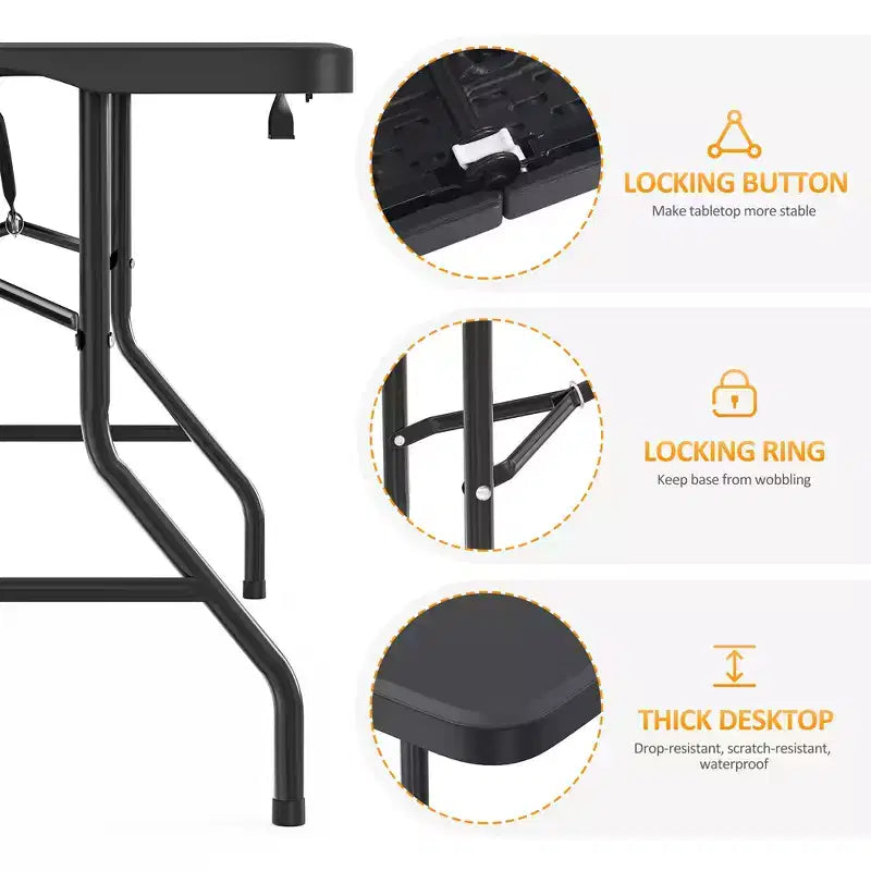 SUGIFT 5ft Folding Table Fold-in-Half Long Party Table Collapsible Portable Table with Heavy-Duty Design