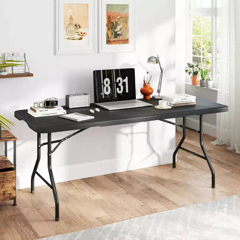 SUGIFT 5ft Folding Table Fold-in-Half Long Party Table Collapsible Portable Table with Heavy-Duty Design