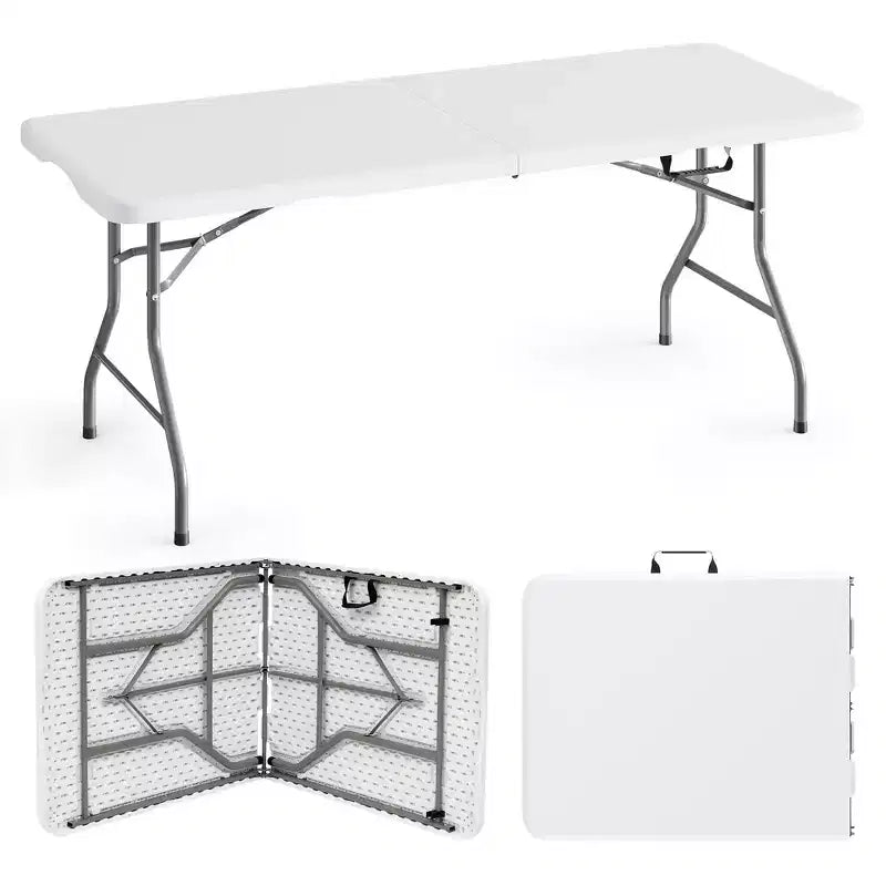 SUGIFT 5ft Folding Table Fold-in-Half Long Party Table Collapsible Portable Table with Heavy-Duty Design