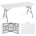 SUGIFT 5ft Folding Table Fold-in-Half Long Party Table Collapsible Portable Table with Heavy-Duty Design