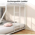 ZevemomoTwin Over Full Bunk Bed, Metal Low Profile Bunkbeds with Full-Length Guardrail and Ladder, Space Saving, No Boxing Spring Needed, White