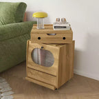 Famapy Robot - Shaped Bedside Cabinet with Ambient Lighting,Lockable Casters & Tempered Glass Window Fun Storage for Kids Room