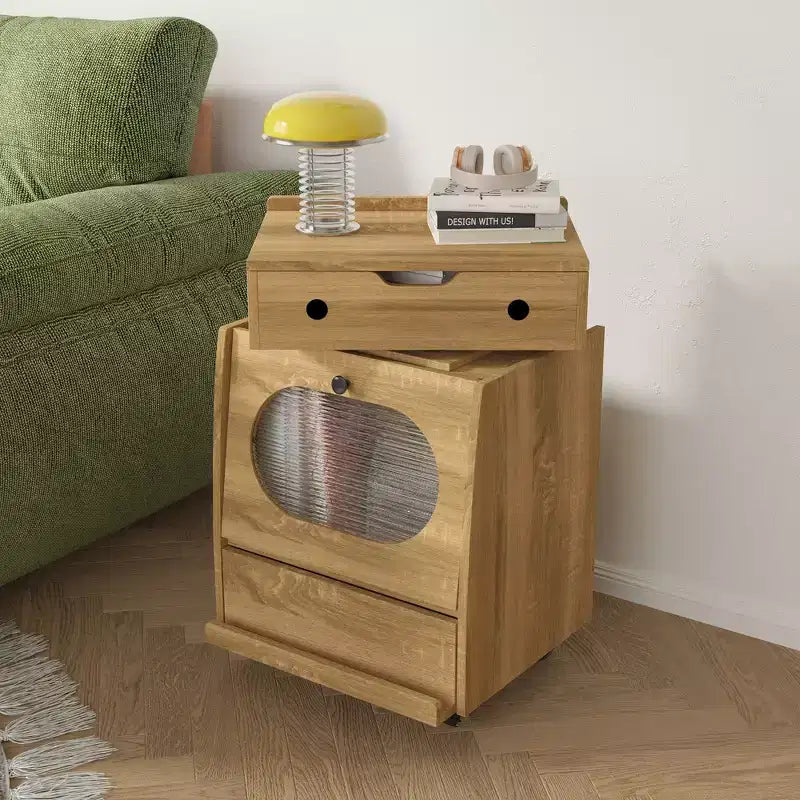 Famapy Robot - Shaped Bedside Cabinet with Ambient Lighting,Lockable Casters & Tempered Glass Window Fun Storage for Kids Room