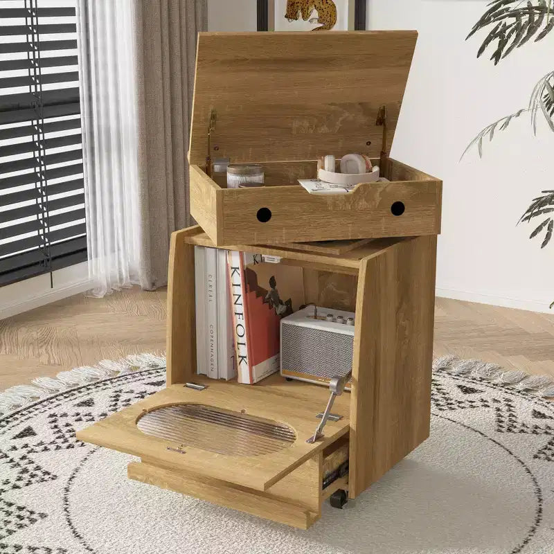 Famapy Robot - Shaped Bedside Cabinet with Ambient Lighting,Lockable Casters & Tempered Glass Window Fun Storage for Kids Room