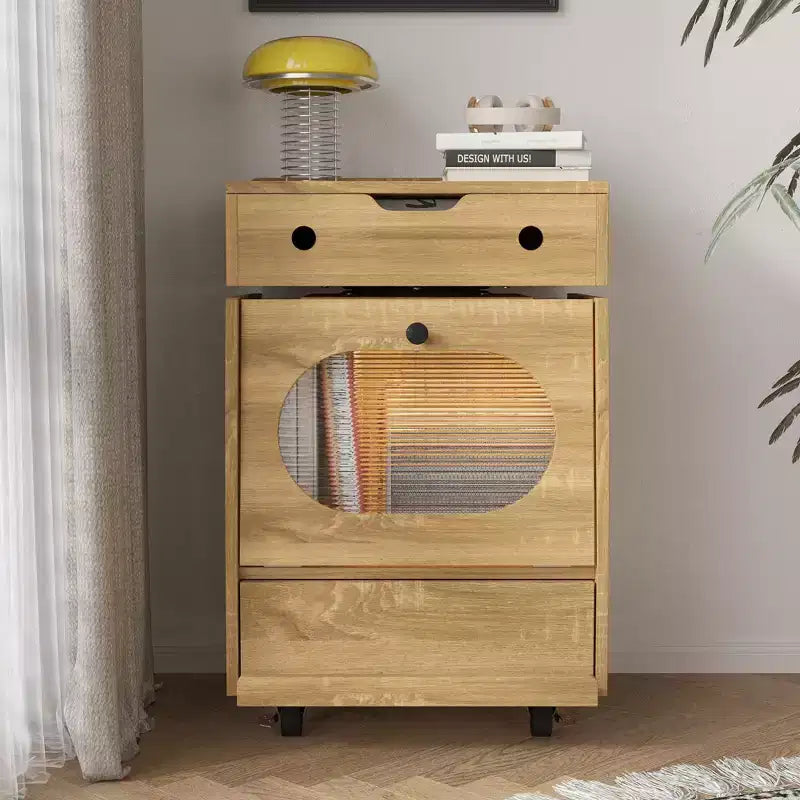 Famapy Robot - Shaped Bedside Cabinet with Ambient Lighting,Lockable Casters & Tempered Glass Window Fun Storage for Kids Room