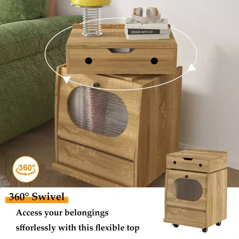 Famapy Robot - Shaped Bedside Cabinet with Ambient Lighting,Lockable Casters & Tempered Glass Window Fun Storage for Kids Room