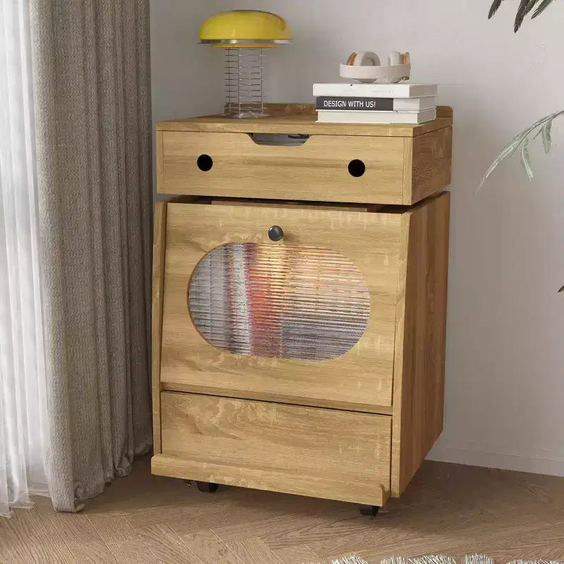 Famapy Robot - Shaped Bedside Cabinet with Ambient Lighting,Lockable Casters & Tempered Glass Window Fun Storage for Kids Room