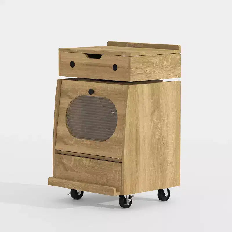 Famapy Robot - Shaped Bedside Cabinet with Ambient Lighting,Lockable Casters & Tempered Glass Window Fun Storage for Kids Room