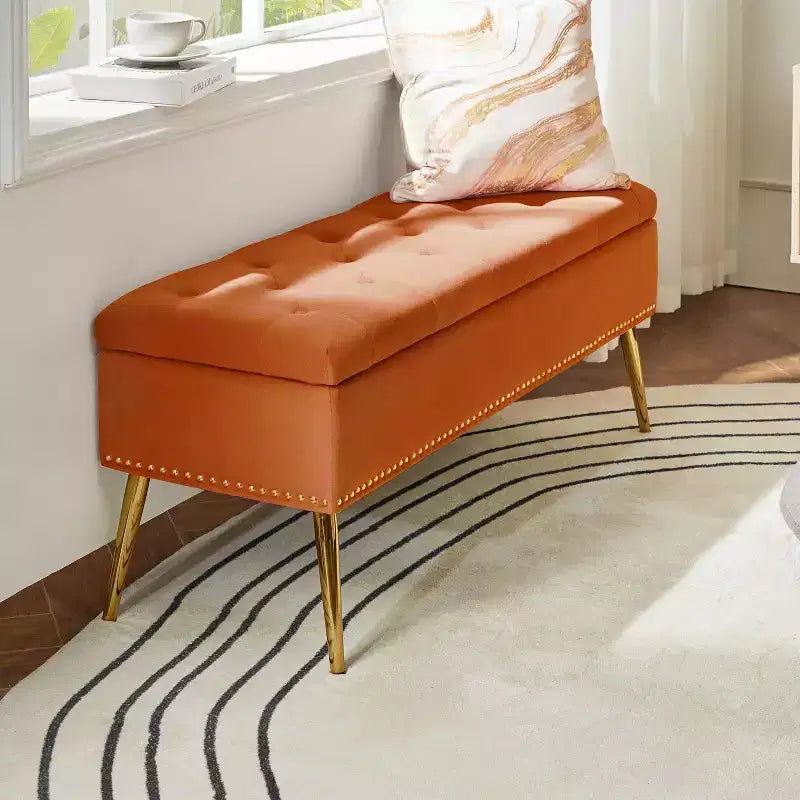 Hippolytus Storage Bench with Nailhead Trim and Button-tufted for Bedroom| ART OF LIVING DESIGNS-BLACK