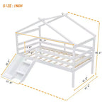 Okak 81.7IN Low Twin Kids Loft Bed with Slide, Twin Bed with Ladder, Safety Guardrails and House Roof Frame, Bed Frames for Kids Room