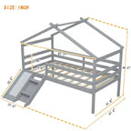 Okak 81.7IN Low Twin Kids Loft Bed with Slide, Twin Bed with Ladder, Safety Guardrails and House Roof Frame, Bed Frames for Kids Room
