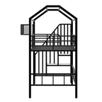 Okak 93.7IN Metal Loft Bed with House Roof Design, Bed Frames with Storage Shelves and Basket, Twin Bed for Living Room, Bedroom