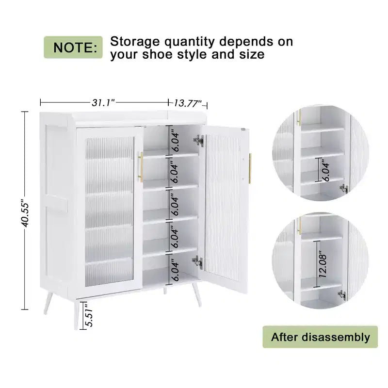 5-Tier Glass Door Shoe Cabinet Entryway/Hallway/Living Room Storage Organizer