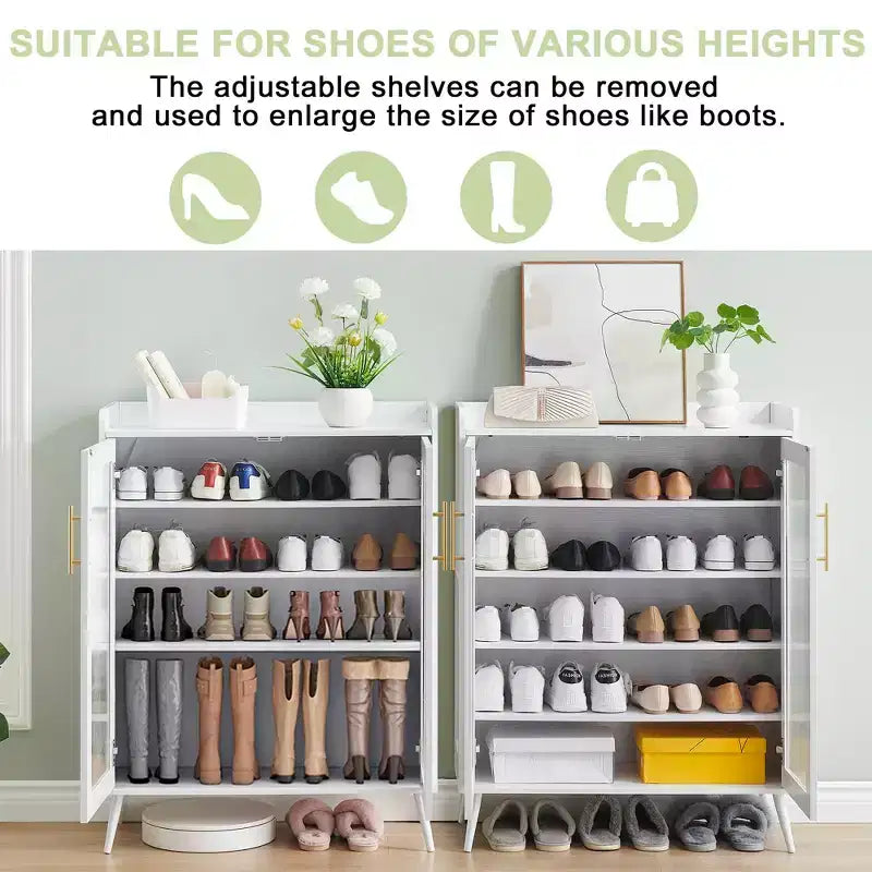 5-Tier Glass Door Shoe Cabinet Entryway/Hallway/Living Room Storage Organizer